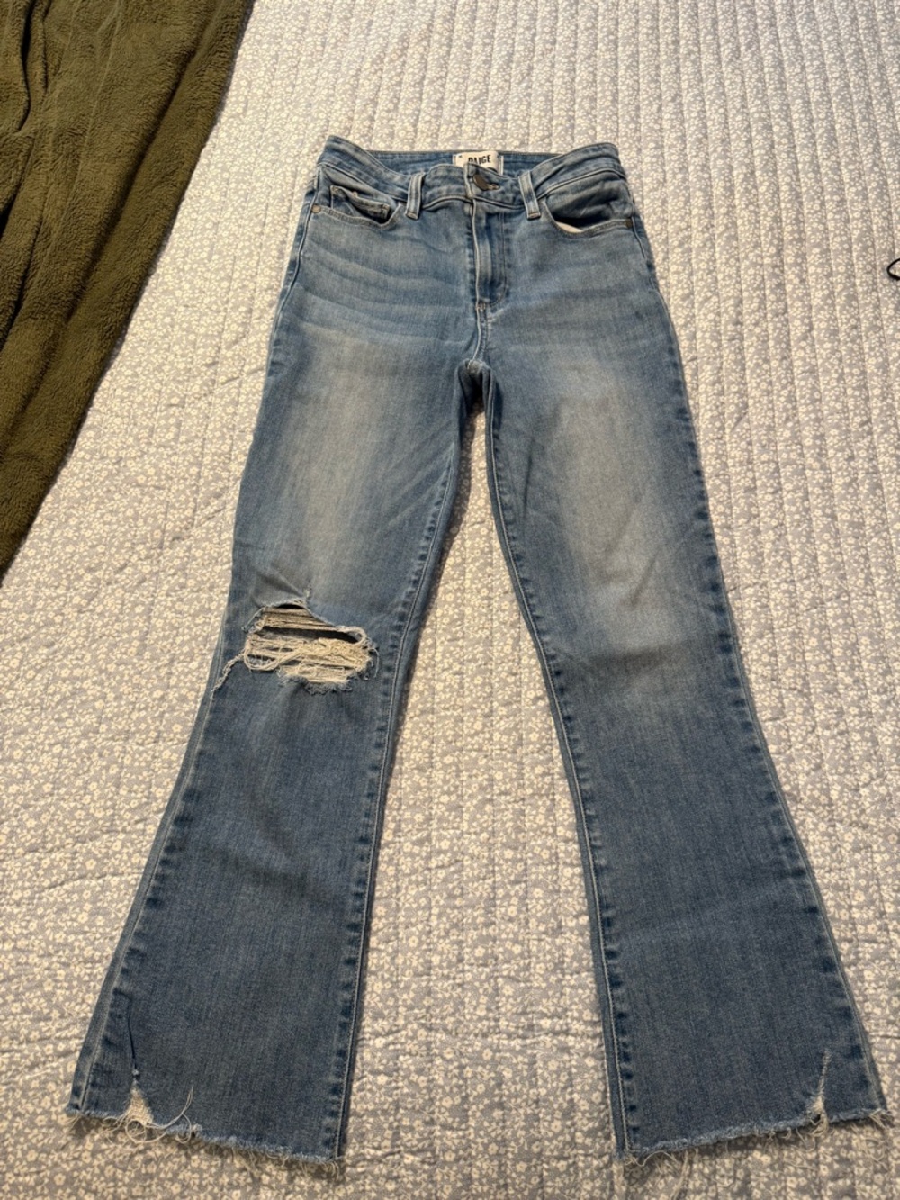 PAIGE Light Blue Distressed Flare Jeans